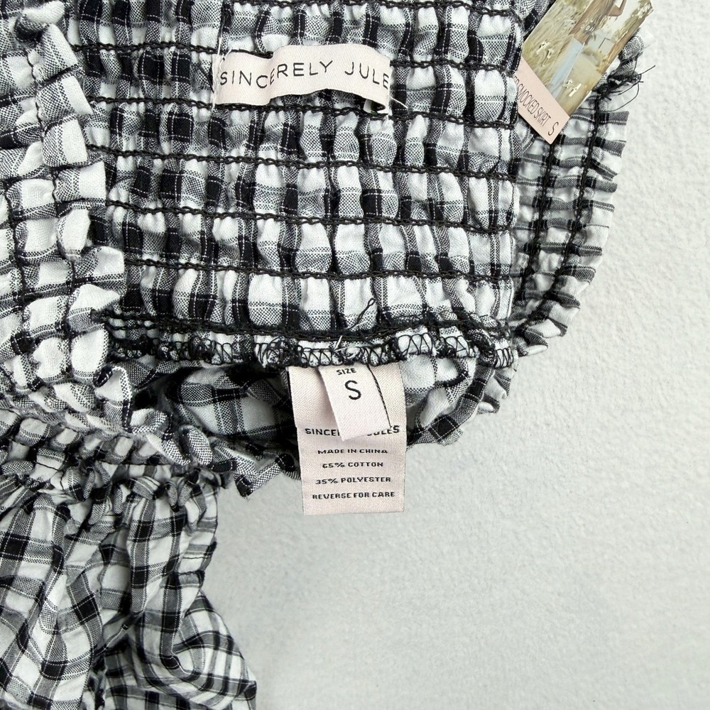 Sincerely Jules Tiered Smocked Skirt White‎ Black Plaid Size S Womens NEW - Picture 3 of 9